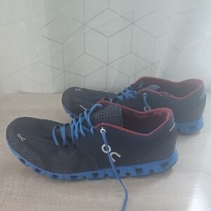 On Cloud Running Men's Black and Red Athletic Shoes